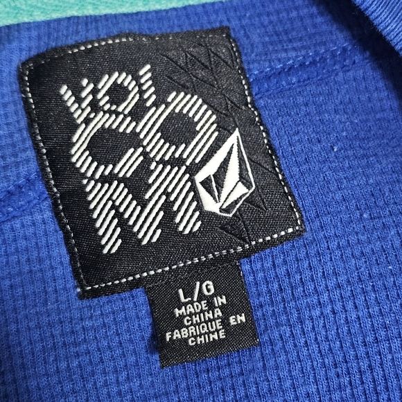 Vtg Volcom Mens L Thermal Long‎ Sleeve Tee Shirt Blue 90s Ski Snowboard Preppy - Picture 2 of 13